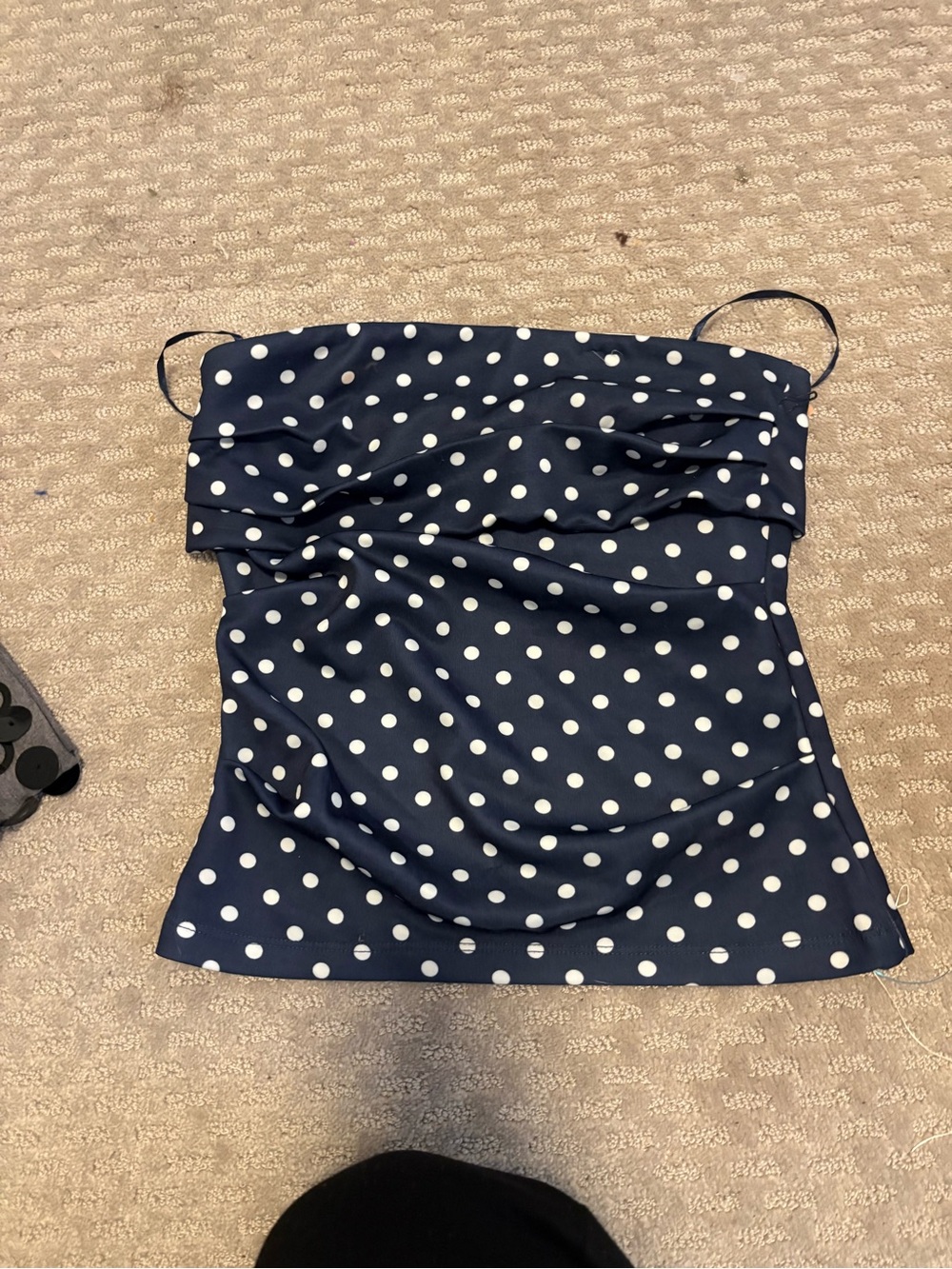 Polka Dot Navy Strapless Tank Top